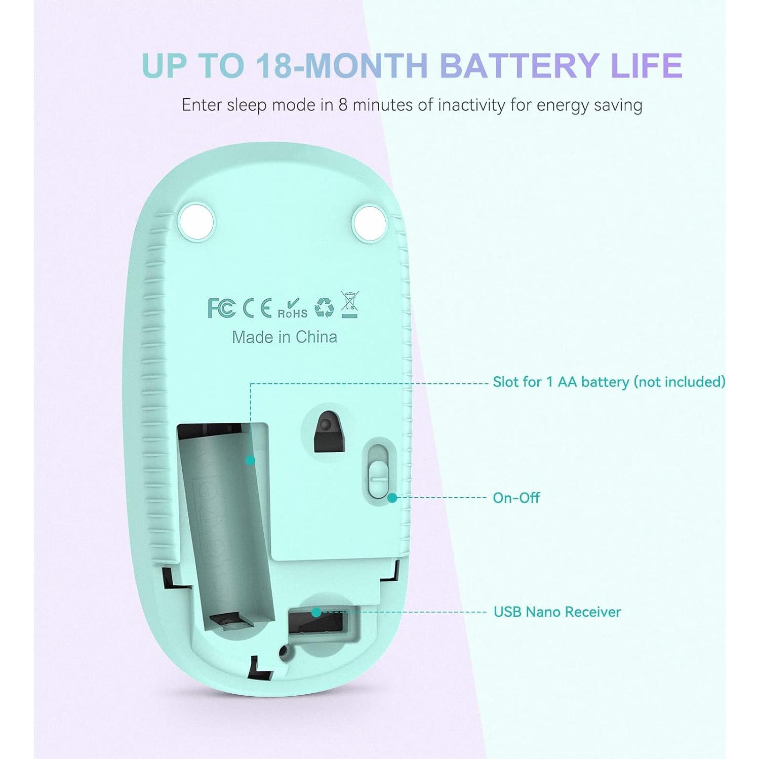 Ratón Inalámbrico Unipows MS001 Slim Verde Menta 2.4G