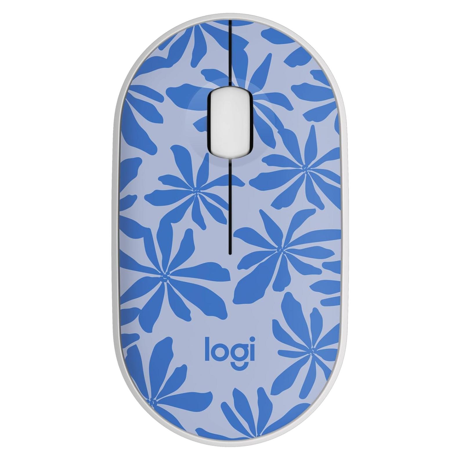 Ratón Inalámbrico Logitech M340 Floral Azul - Silencioso y Compacto