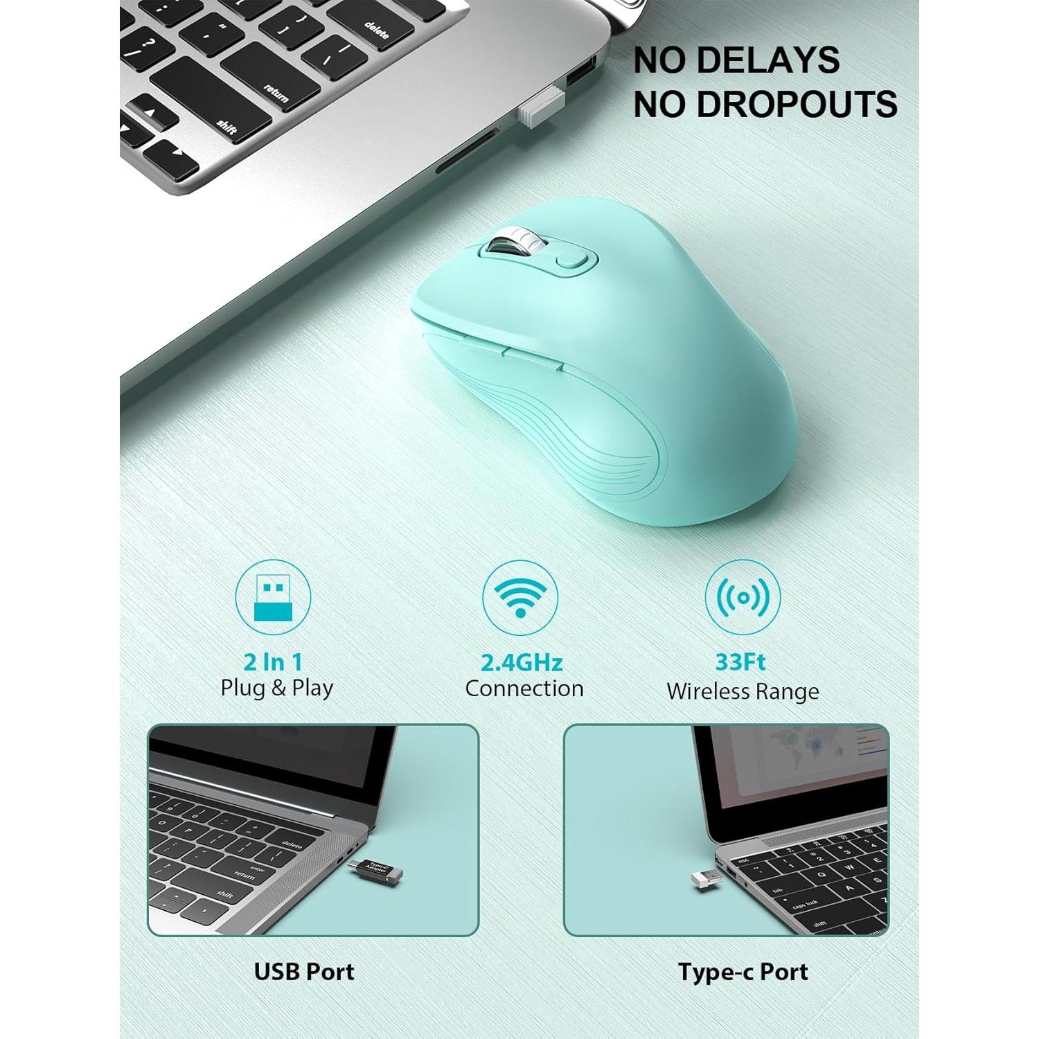 Mouse Inalámbrico Ergonomico Trueque Verde Menta 2.4GHz 6 Botones