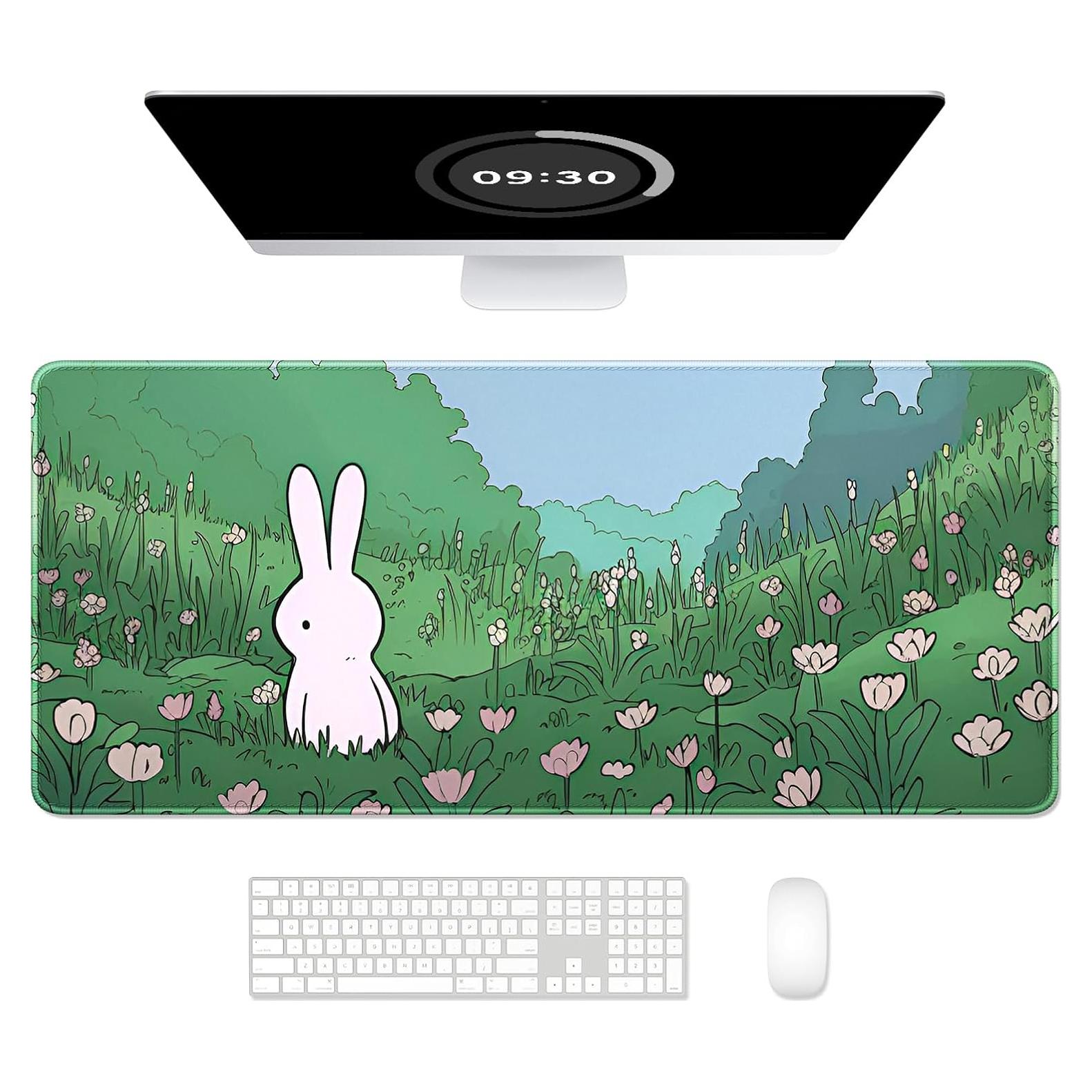 Alfombrilla de Escritorio XXL Auhoahsil Conejo Anime Verde 90x40 cm