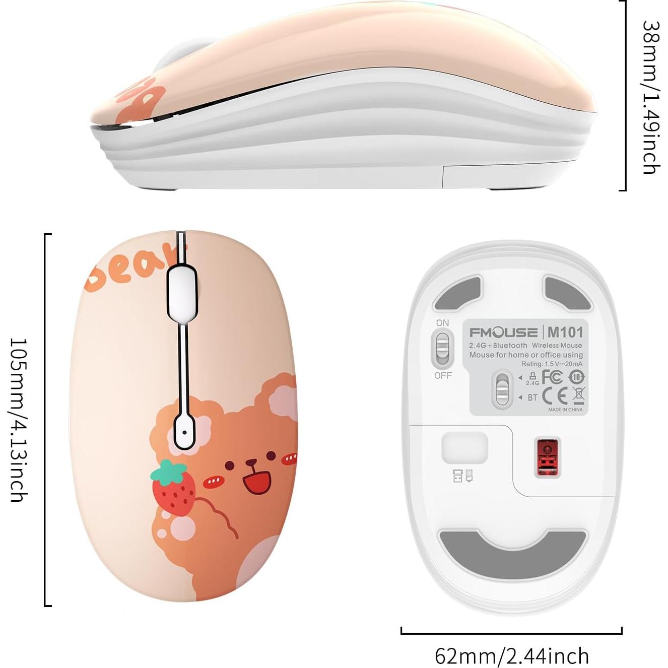 Ratón Inalámbrico FMOUSE M101 Kerry Bear, Silencioso, 2.4GHz