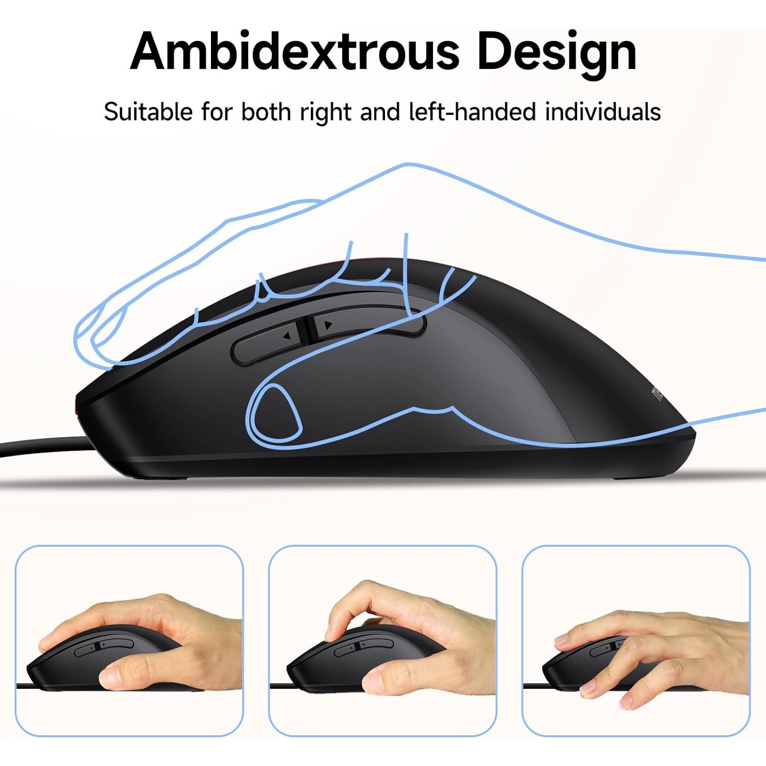 Ratón con Cable Memzuoix 1200 DPI Ergonómico Negro 1.5 m