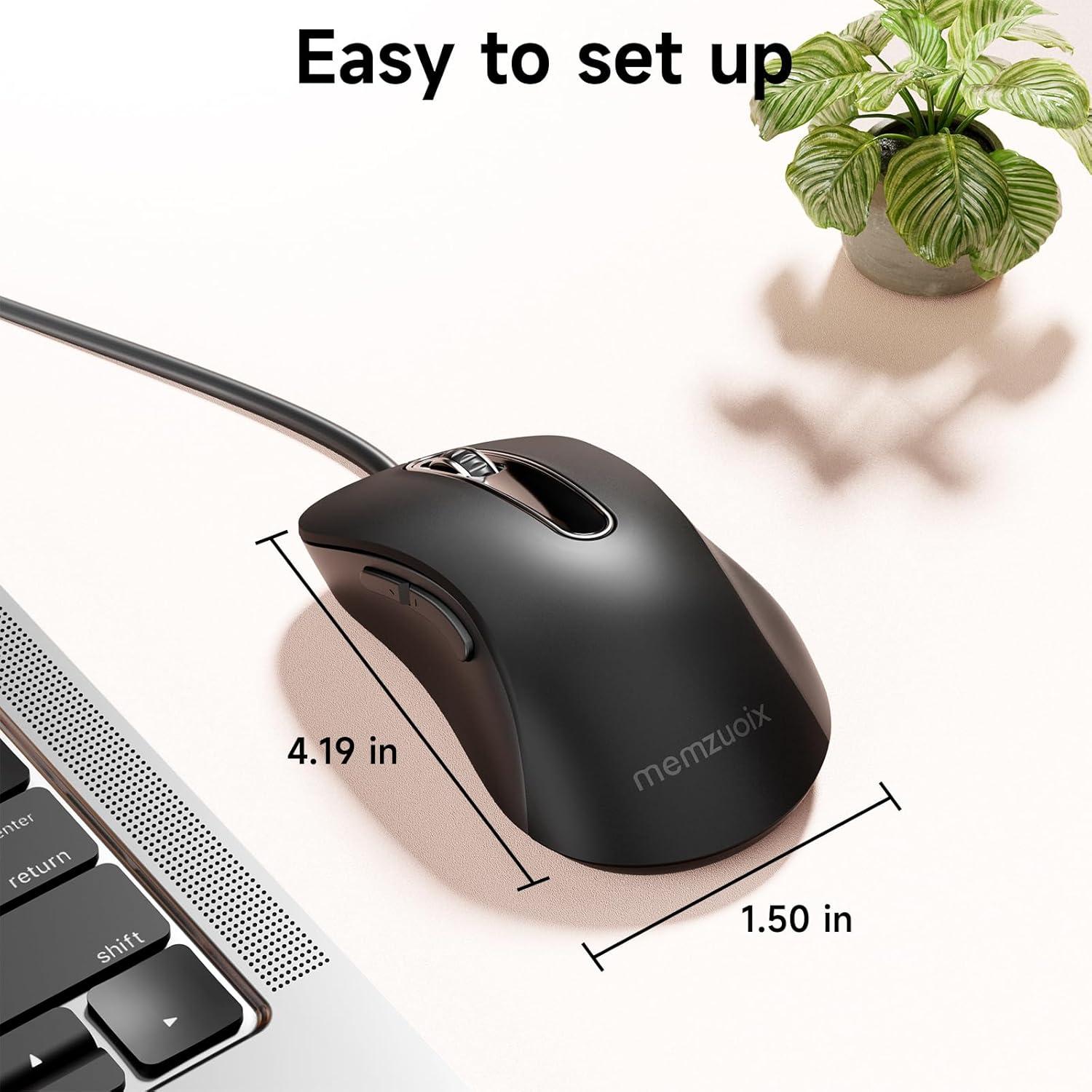 Ratón con Cable Memzuoix 1200 DPI Ergonómico Negro 1.5 m