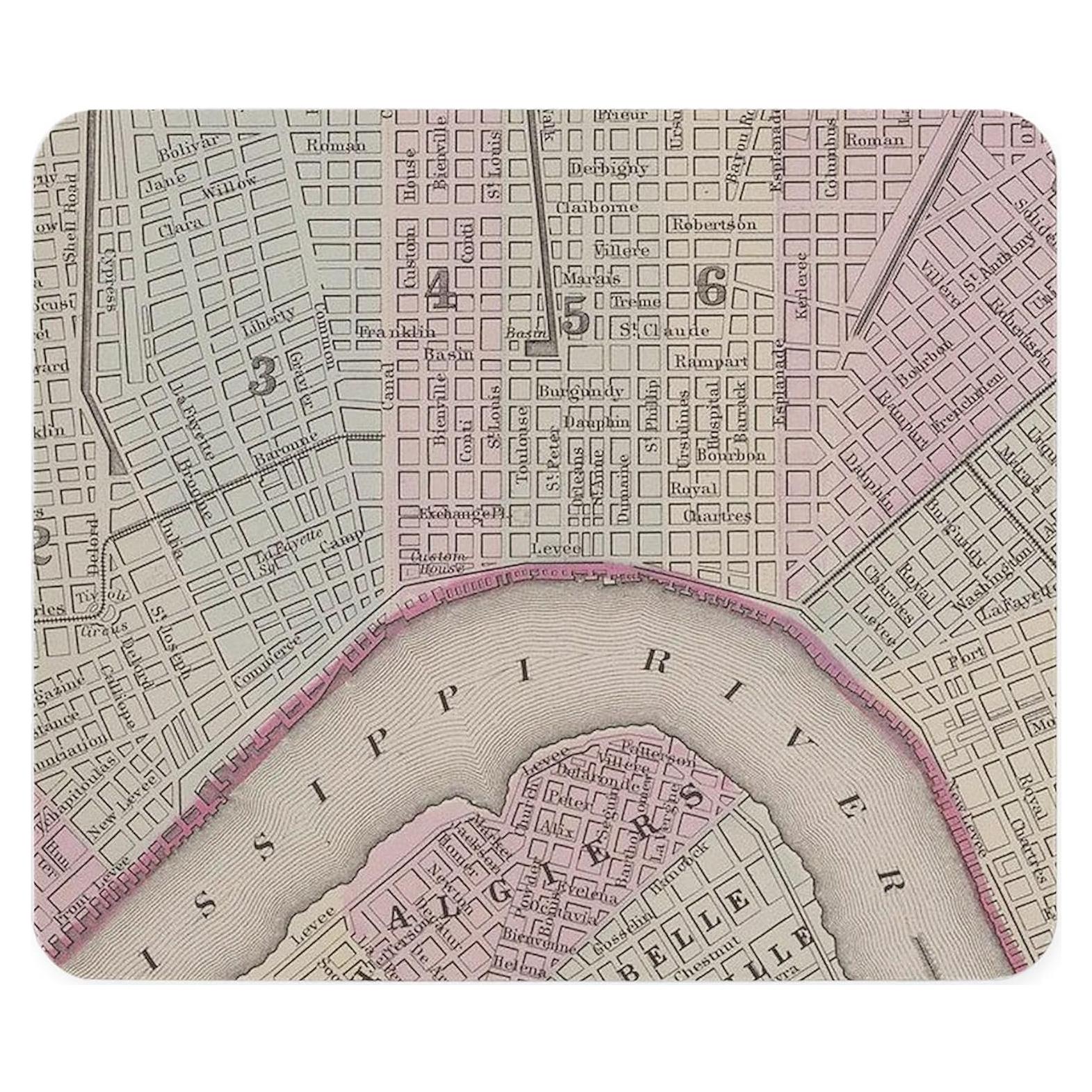 Mousepad Antideslizante CafePress con Mapa Vintage Nueva Orleans