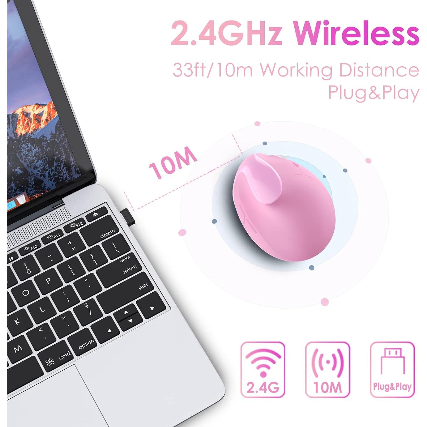 Ratón Vertical Inalámbrico Recargable Sksyloo Rosa 2.4G