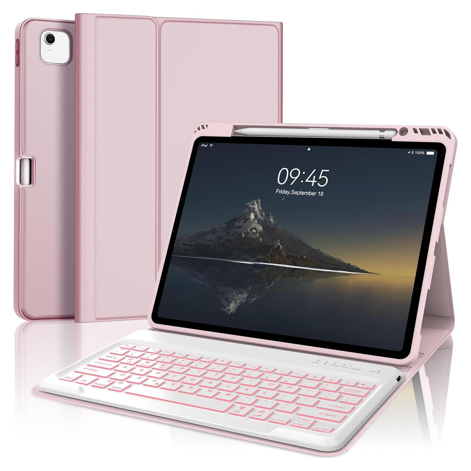 Funda Teclado iPad Air 13" IVEOPPE Bluetooth Rosa Retroiluminada
