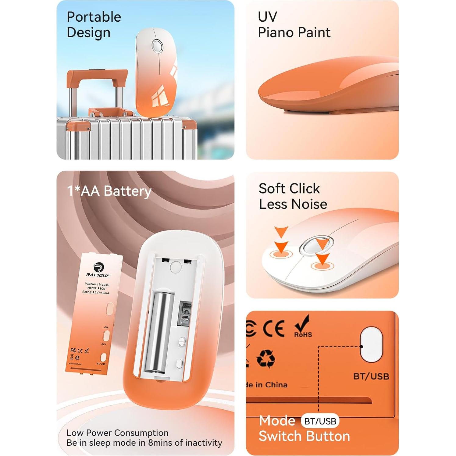 Ratón Inalámbrico RAPIQUE R306 Naranja Degradado 1600 DPI