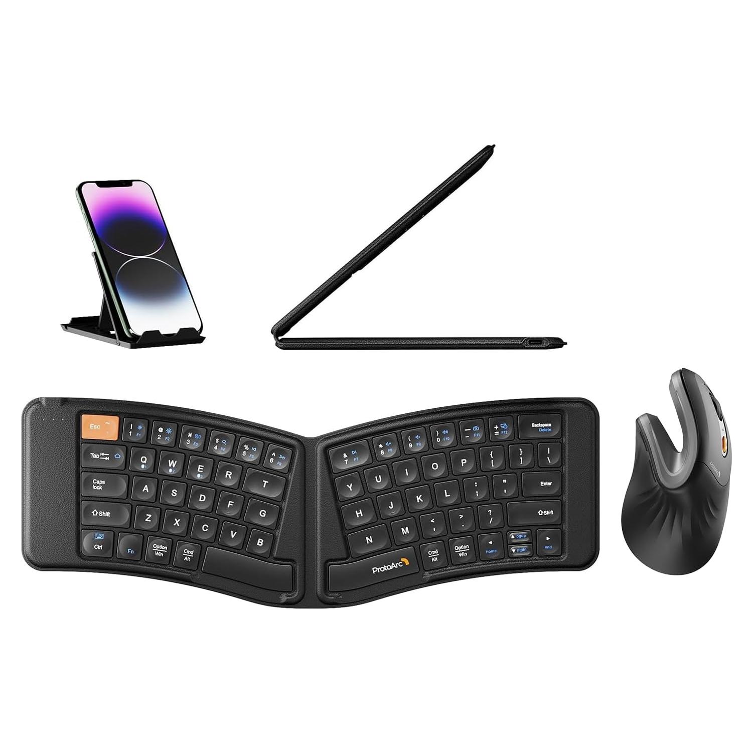 Teclado Ergonómico Plegable ProtoArc XK03 y Ratón Vertical Gris