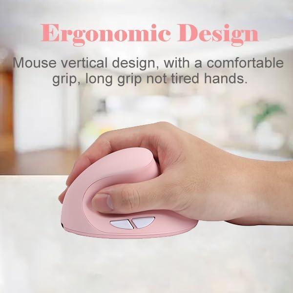 Ratón Vertical Inalámbrico Bebettor Rosa 2.4G Ergonómico 6 Botones