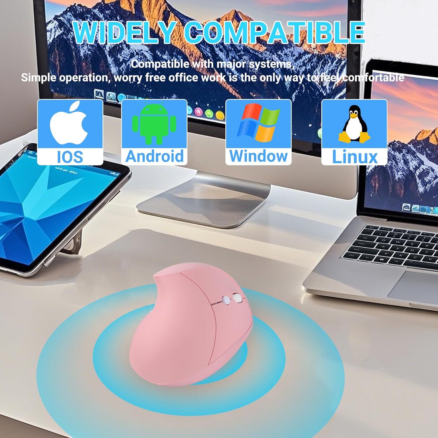 Ratón Vertical Inalámbrico Bebettor Rosa 2.4G Ergonómico 6 Botones