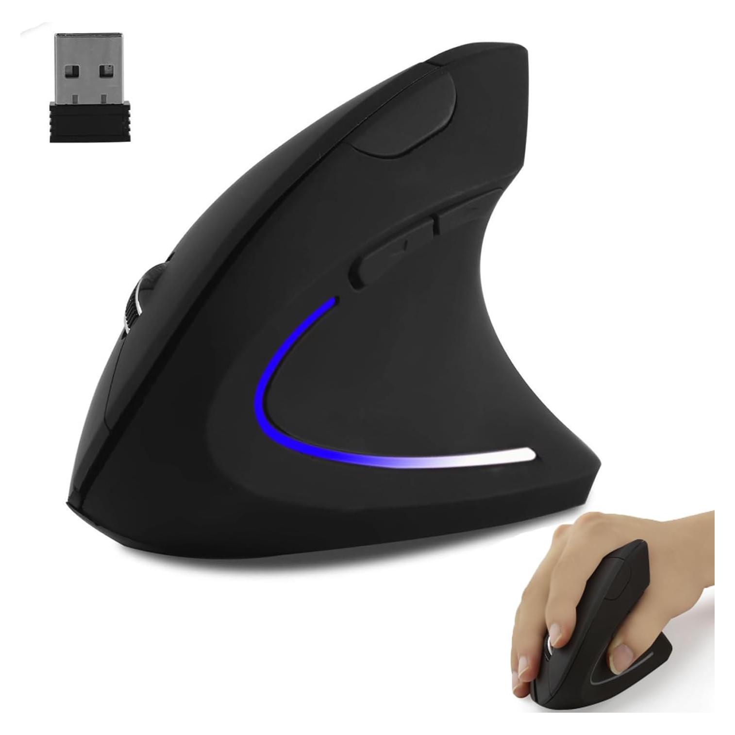 Ergonomic Mouse,2.4G Wireless Vertical Mouse,800/1200/1600DPI,6 Buttons Optical Cordless Mouse with USB Receiver for PC,Laptop,Computer, MacBook(Right Hand,Black)