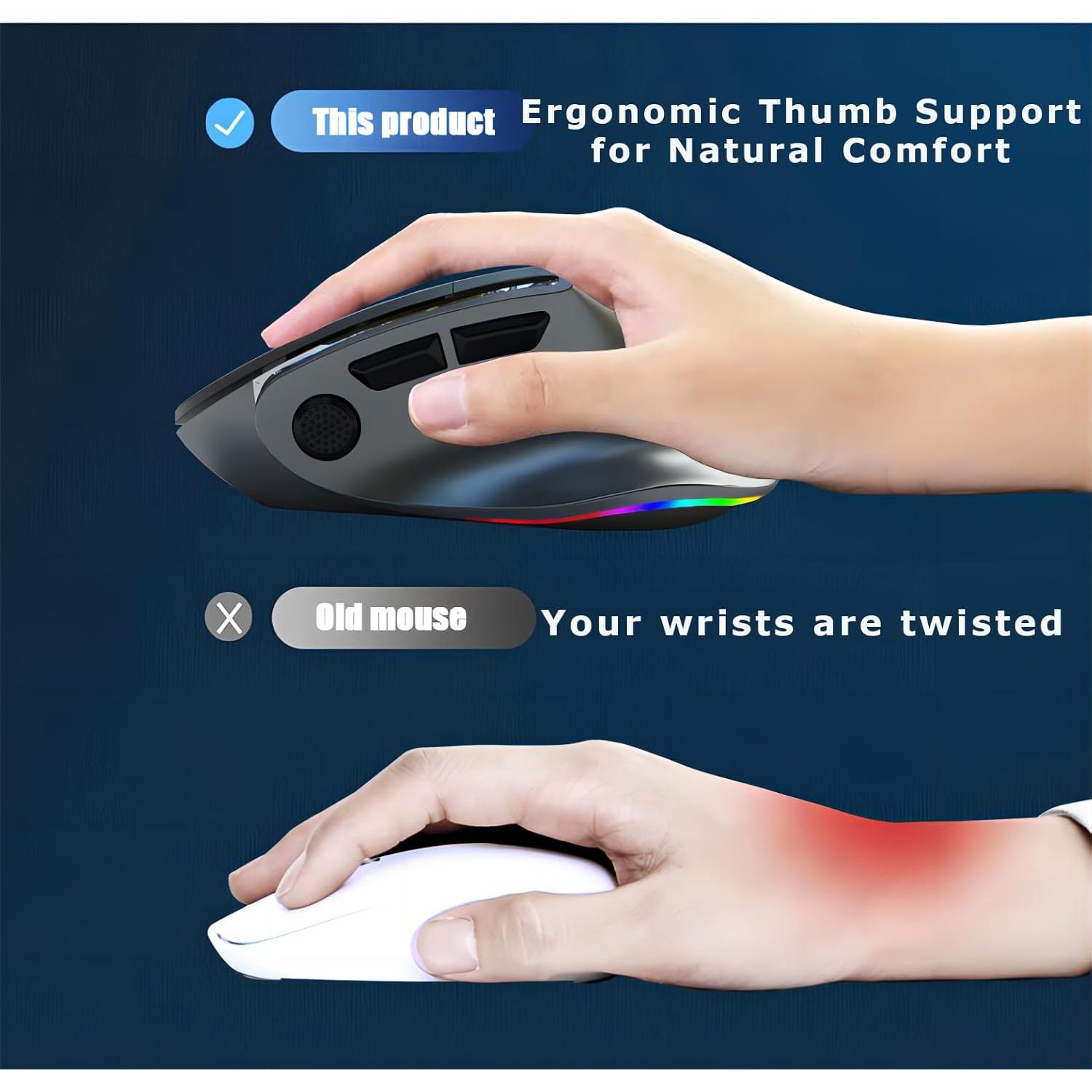 Ratón Inalámbrico Ergonómico Vertical Recargable 3600DPI Azul