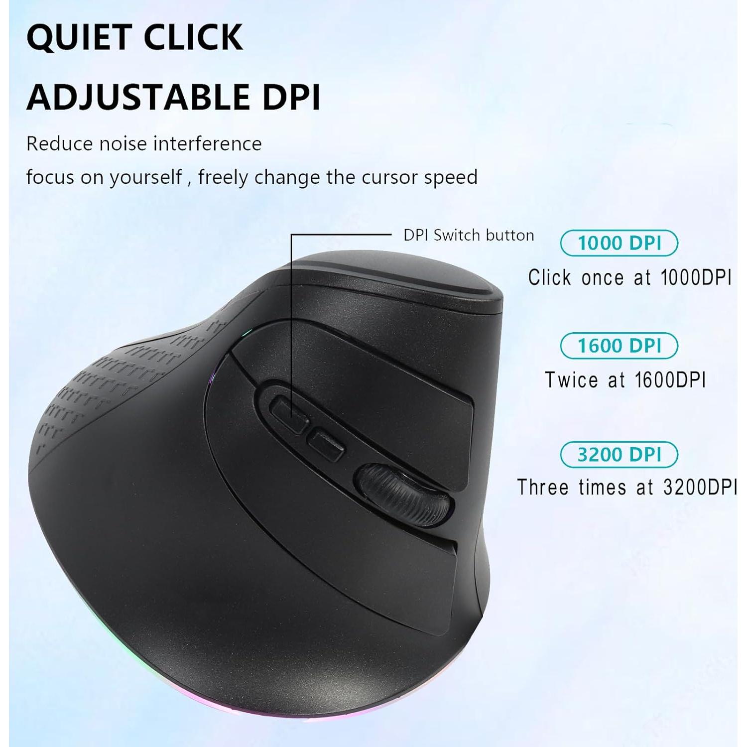 Ratón Vertical Inalámbrico Ergonómico SVJEFY Negro 3 DPI RGB