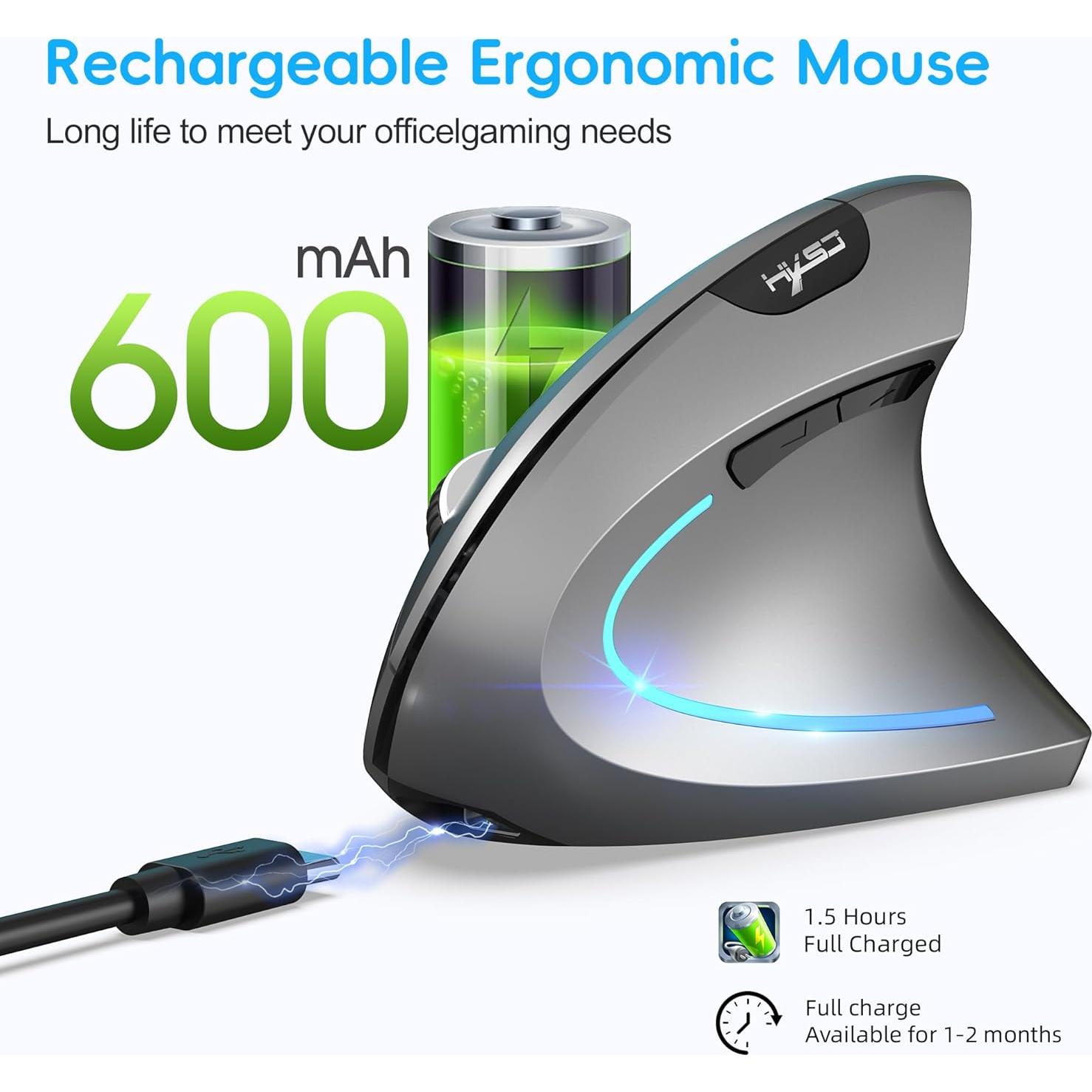 Ratón Vertical Ergonómico Attoe T22 Inalámbrico 600mAh 2400 DPI