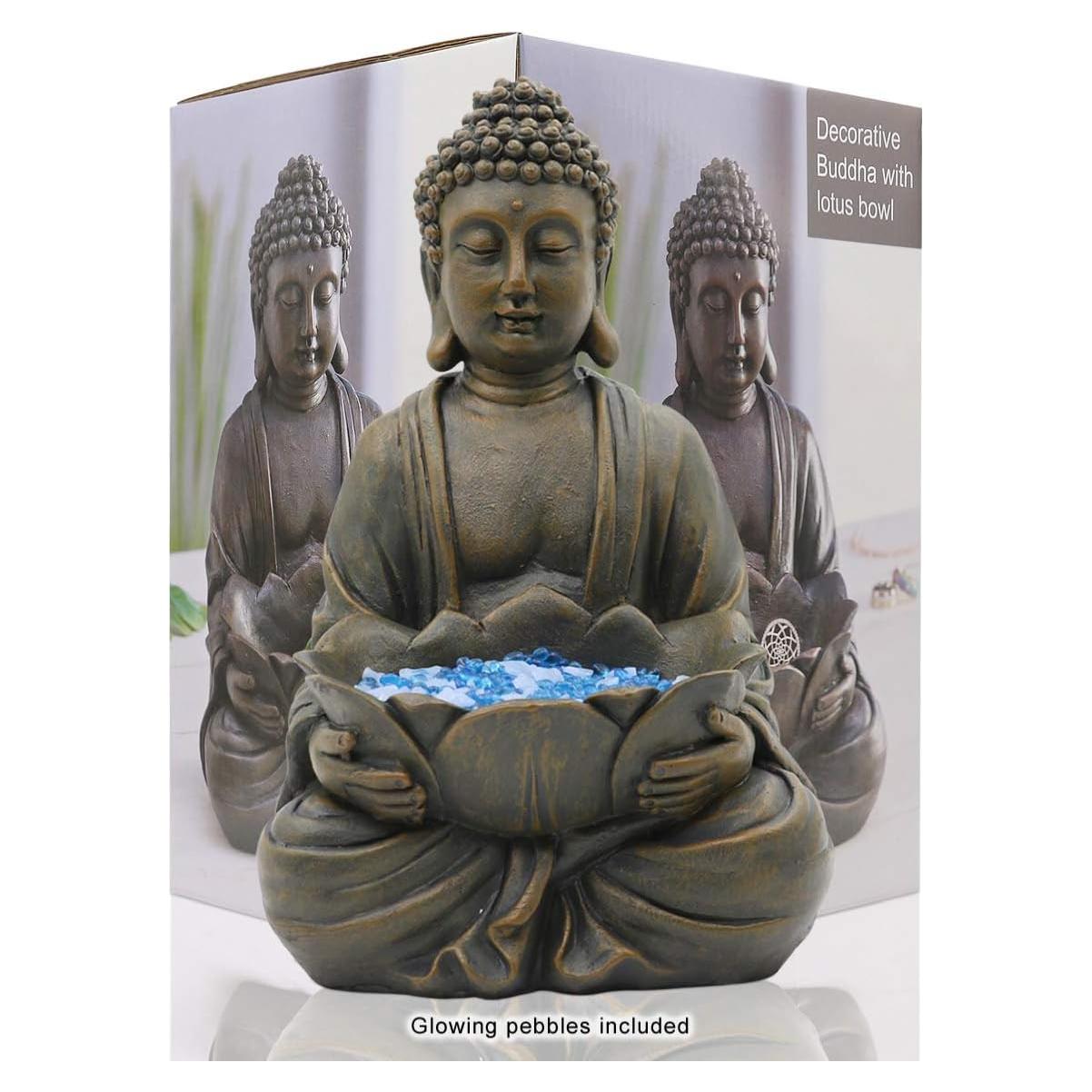 Estatua de Buda Meditador 30.48 cm Goodeco con Loto y Piedras