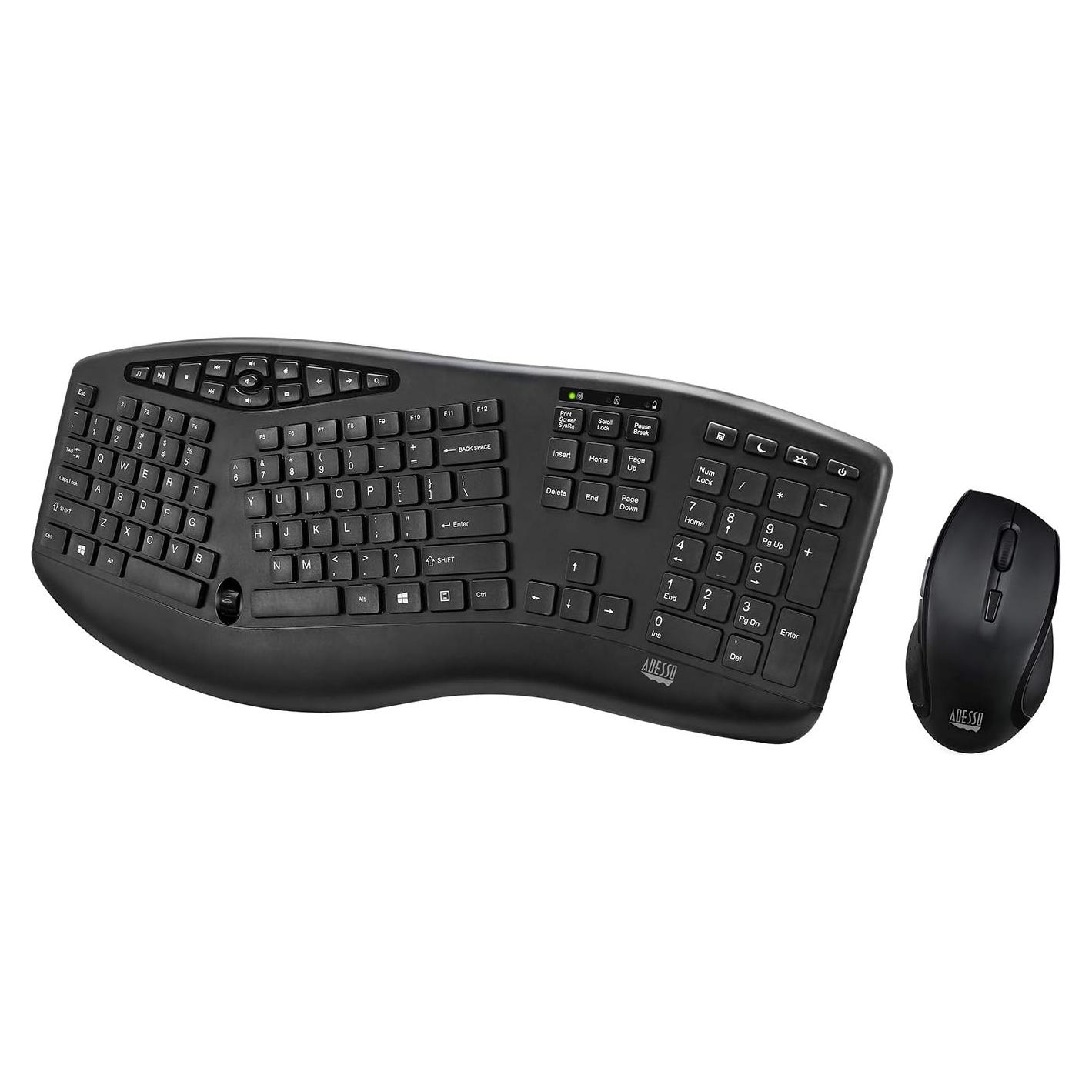 Combo Teclado Ergonómico Inalámbrico y Ratón Óptico Adesso TruForm