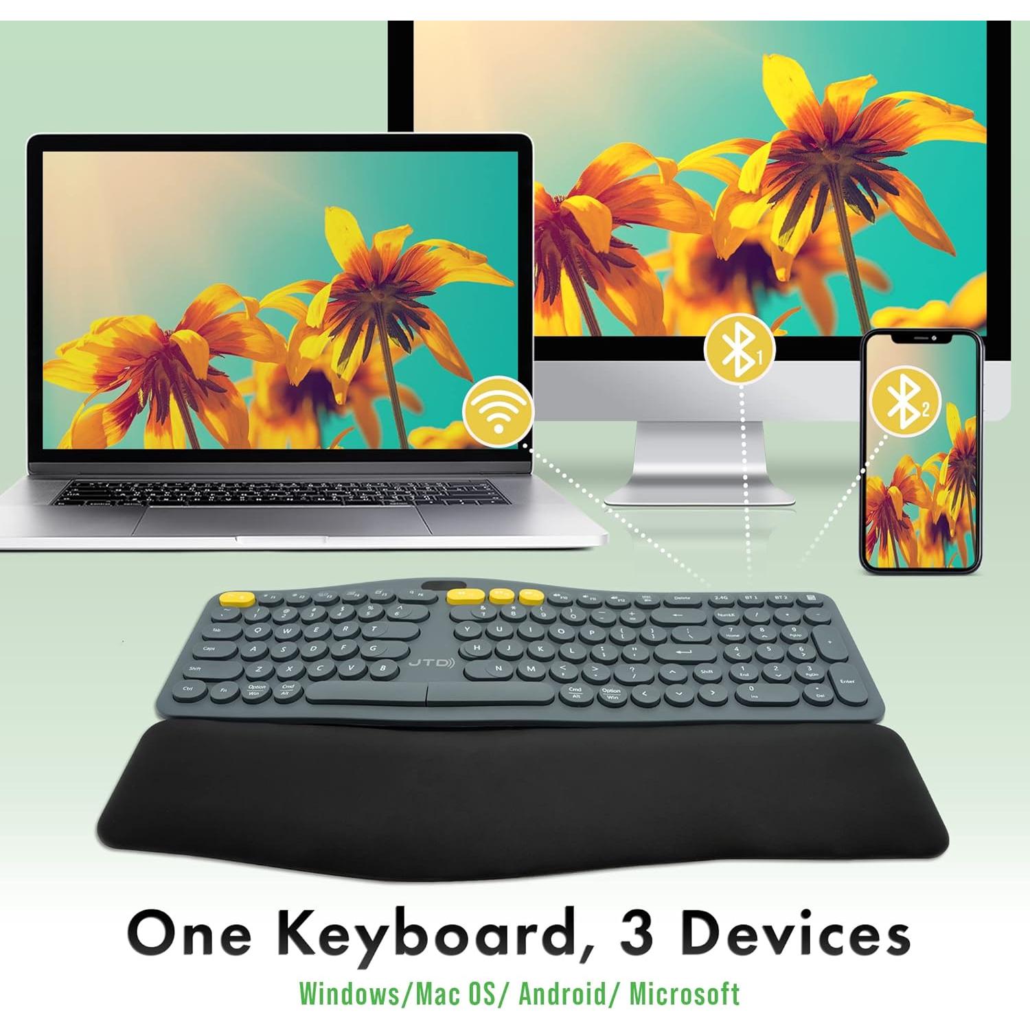 Teclado Ergonómico Inalámbrico J-Tech Digital EGKB02 con Pantalla