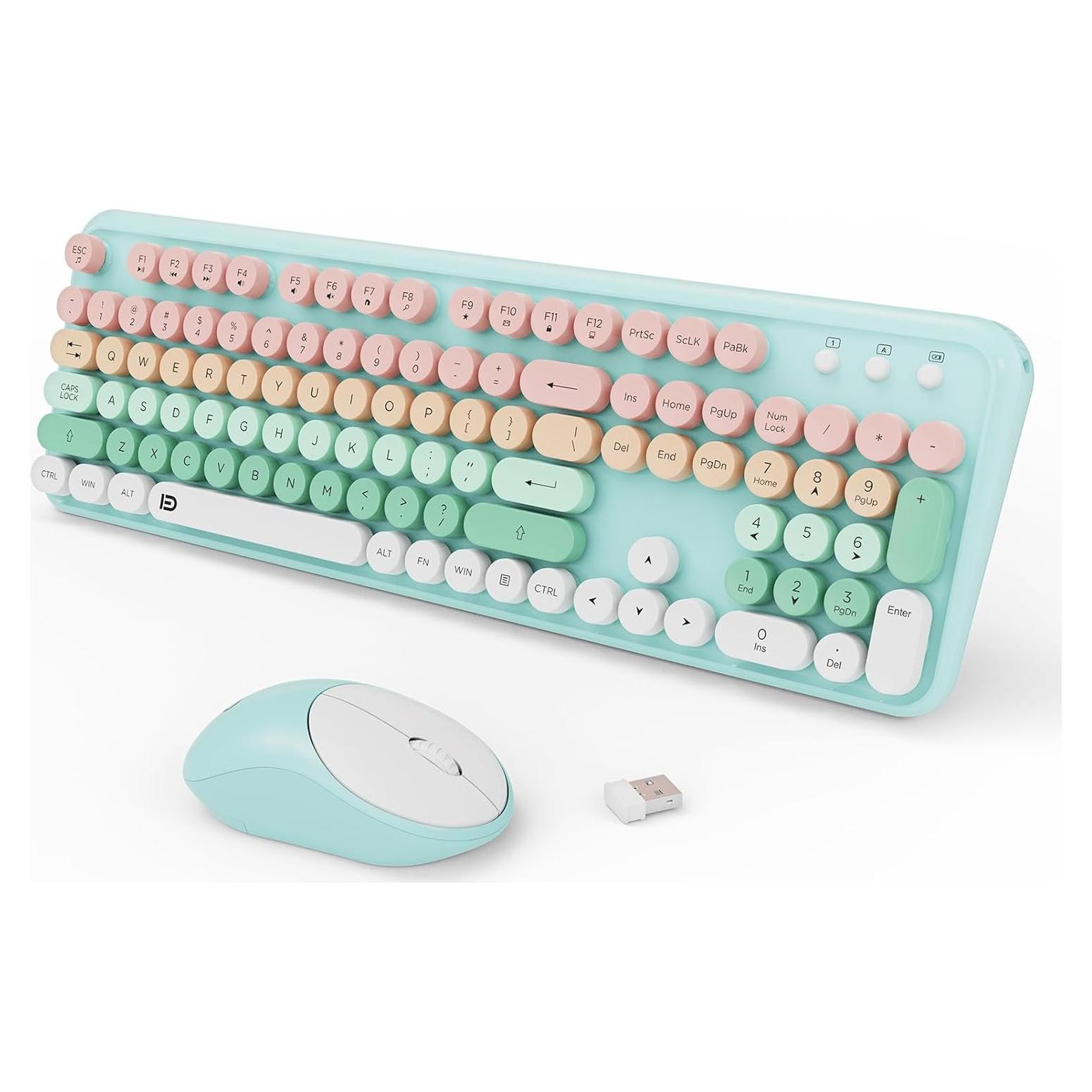 Combo Teclado y Ratón Inalámbrico BAIHUAFRU 104 Teclas Azul Claro