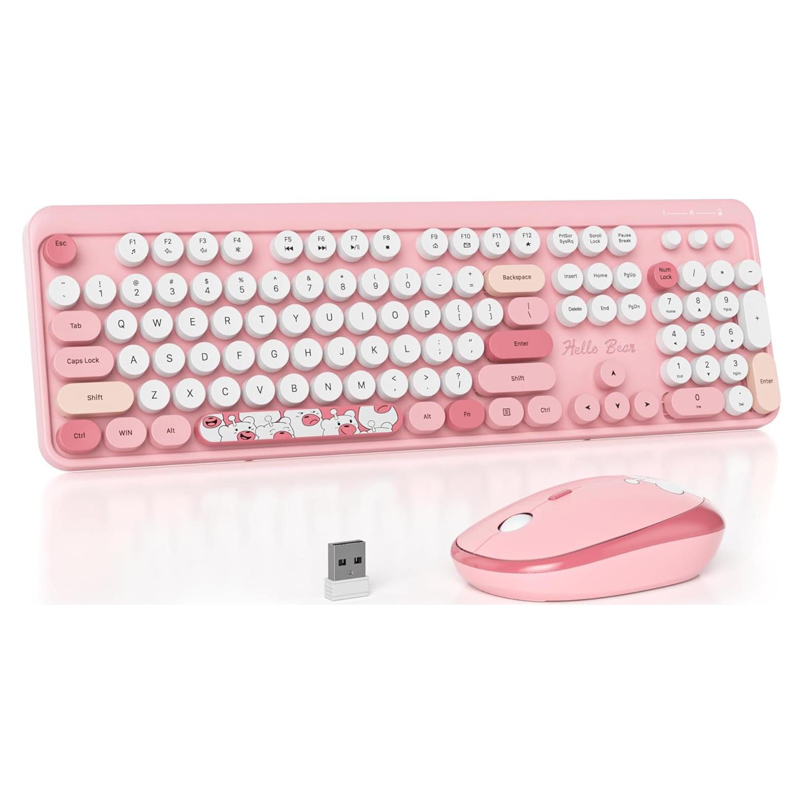 Teclado Inalámbrico Retro 104 Teclas Rosa Mosptnspg