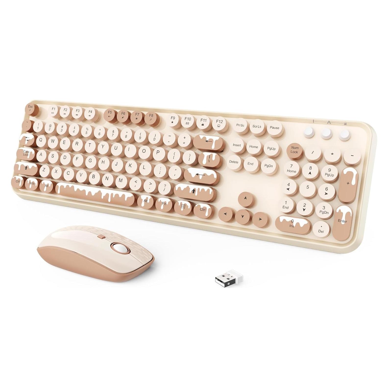 Combo Teclado y Ratón Inalámbrico FOPETT Retro Helado