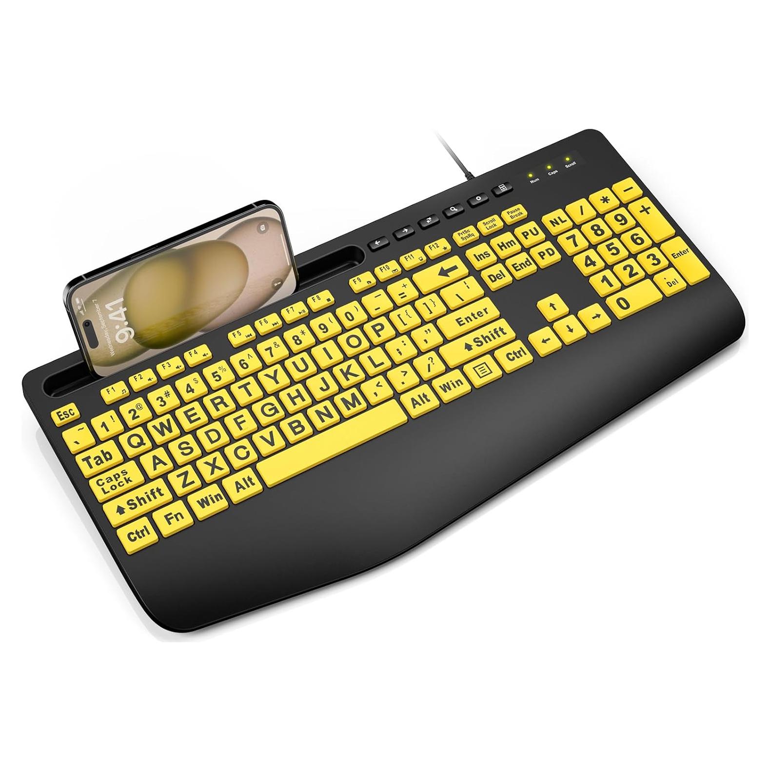 Teclado Ergonómico SABLUTE Amarillo con Reposamuñecas y Soporte