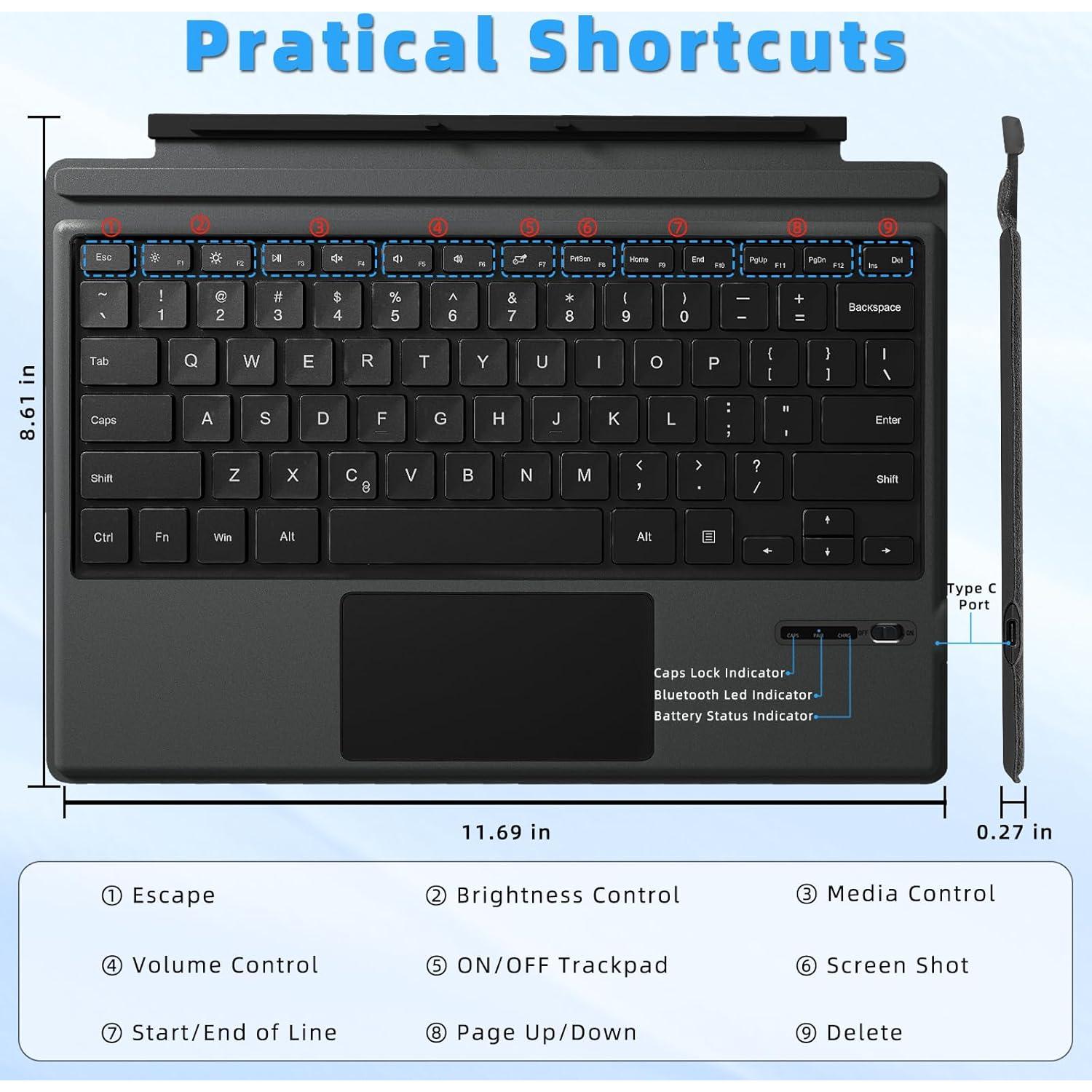 Teclado Bluetooth Qulose para Microsoft Surface Pro 7, Ergonómico