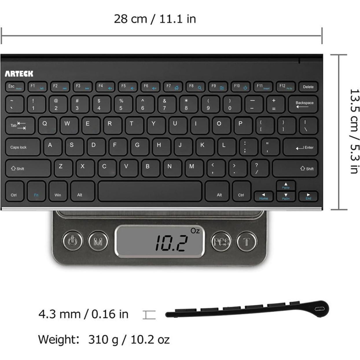 Teclado Inalámbrico Arteck 2.4G Acero Inoxidable Ultra Delgado