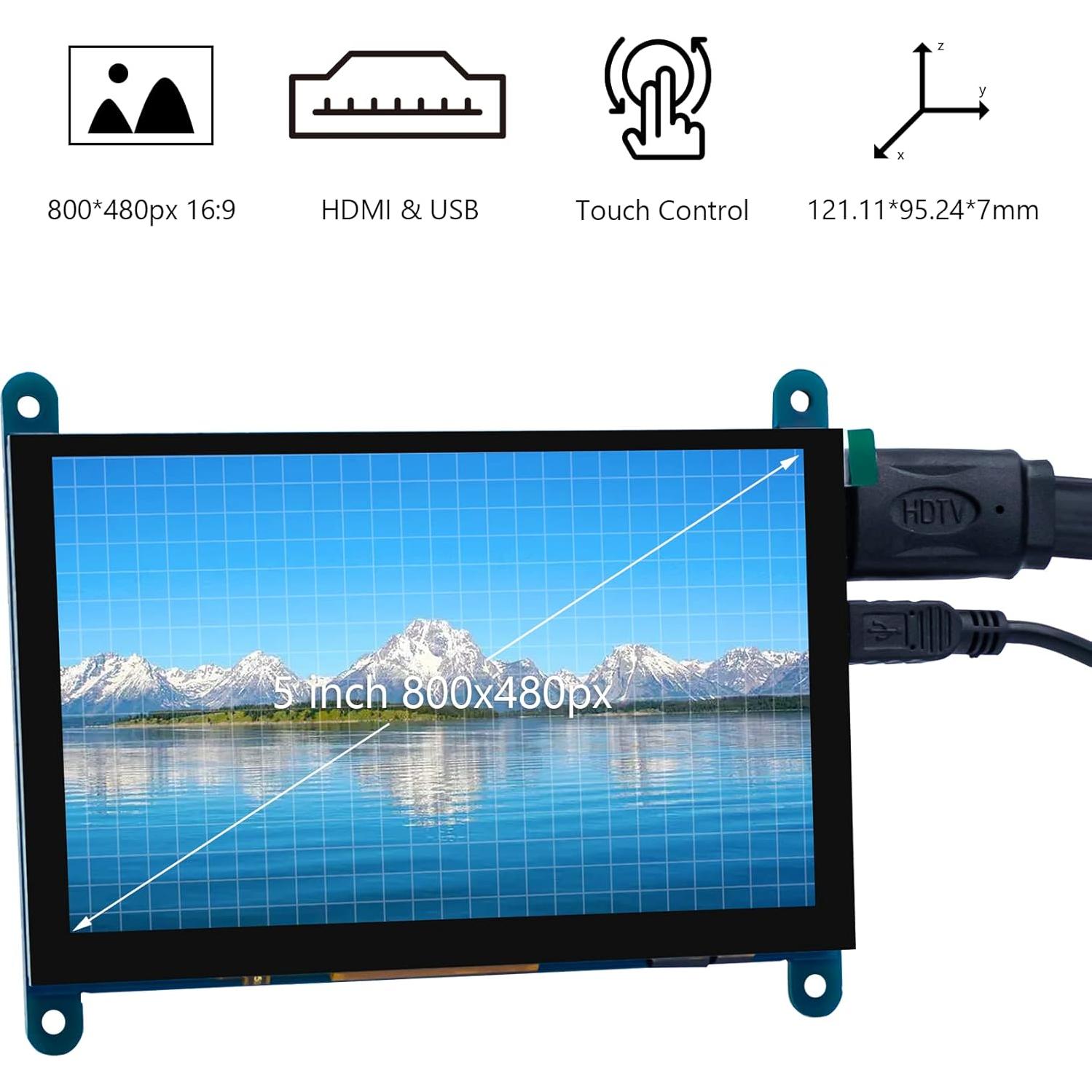 Pantalla Táctil LCD IPS 12.7 cm 800x480 HDMI para Raspberry Pi