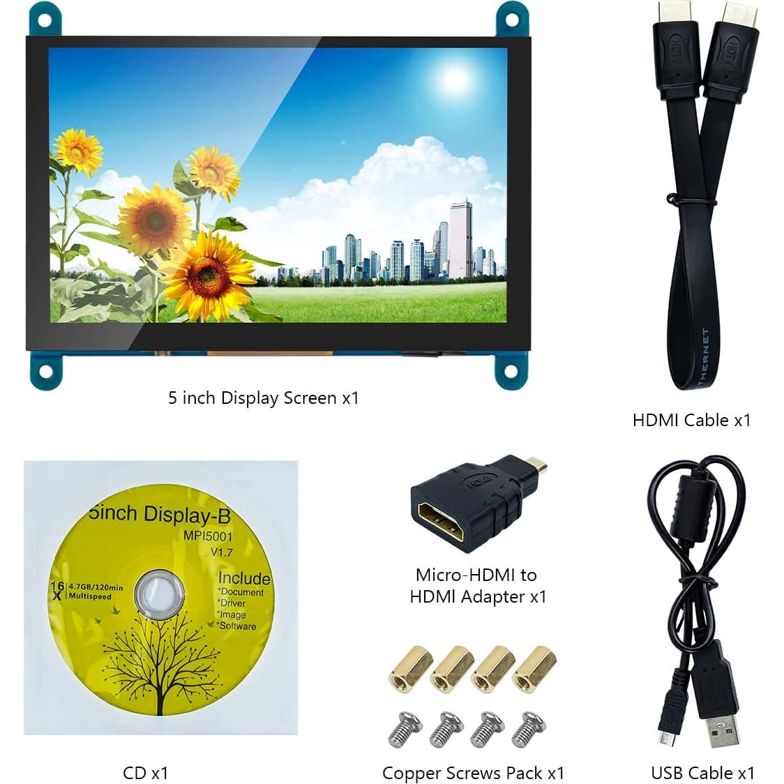 Pantalla Táctil LCD IPS 12.7 cm 800x480 HDMI para Raspberry Pi