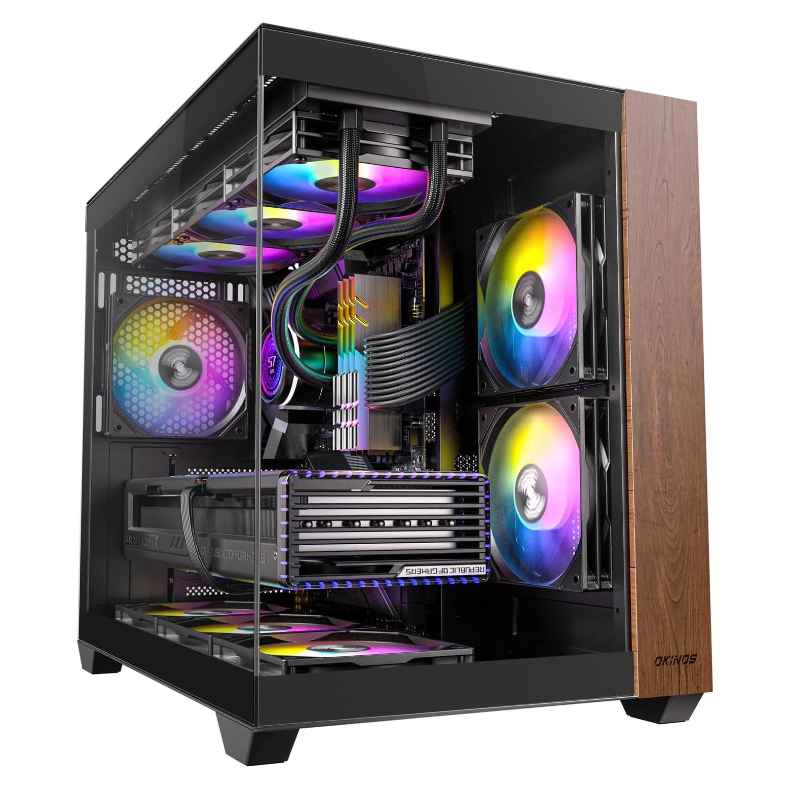 Caja de PC ATX Okinos Mirage 6 de Madera con Ventiladores ARGB