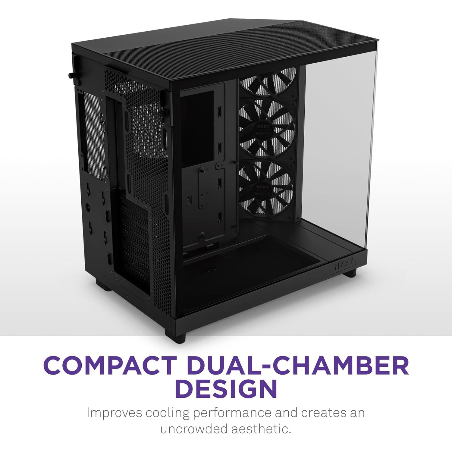 Caja NZXT H6 Flow Negra | Doble Cámara Compacta | 3 Ventiladores 120mm