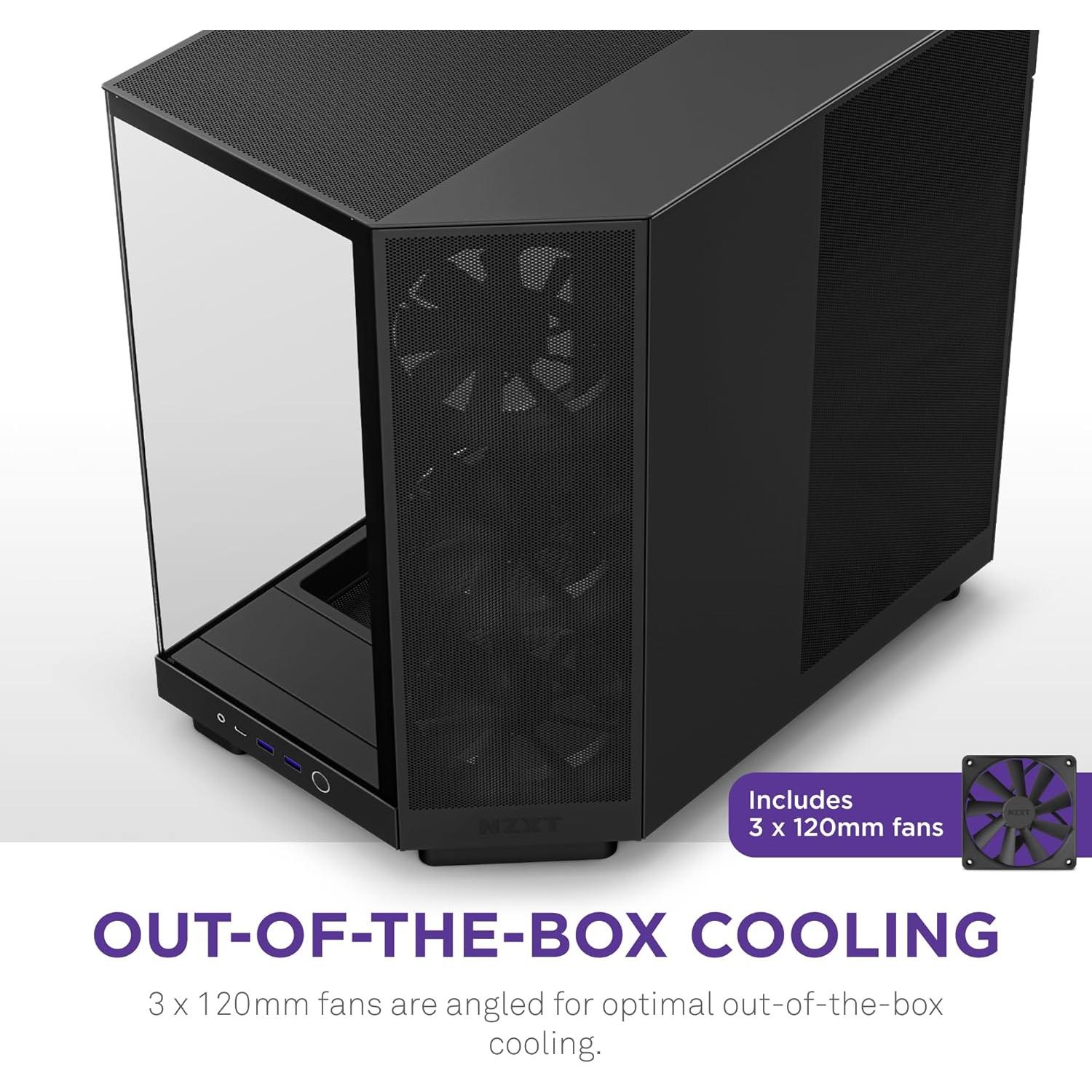 Caja NZXT H6 Flow Negra | Doble Cámara Compacta | 3 Ventiladores 120mm