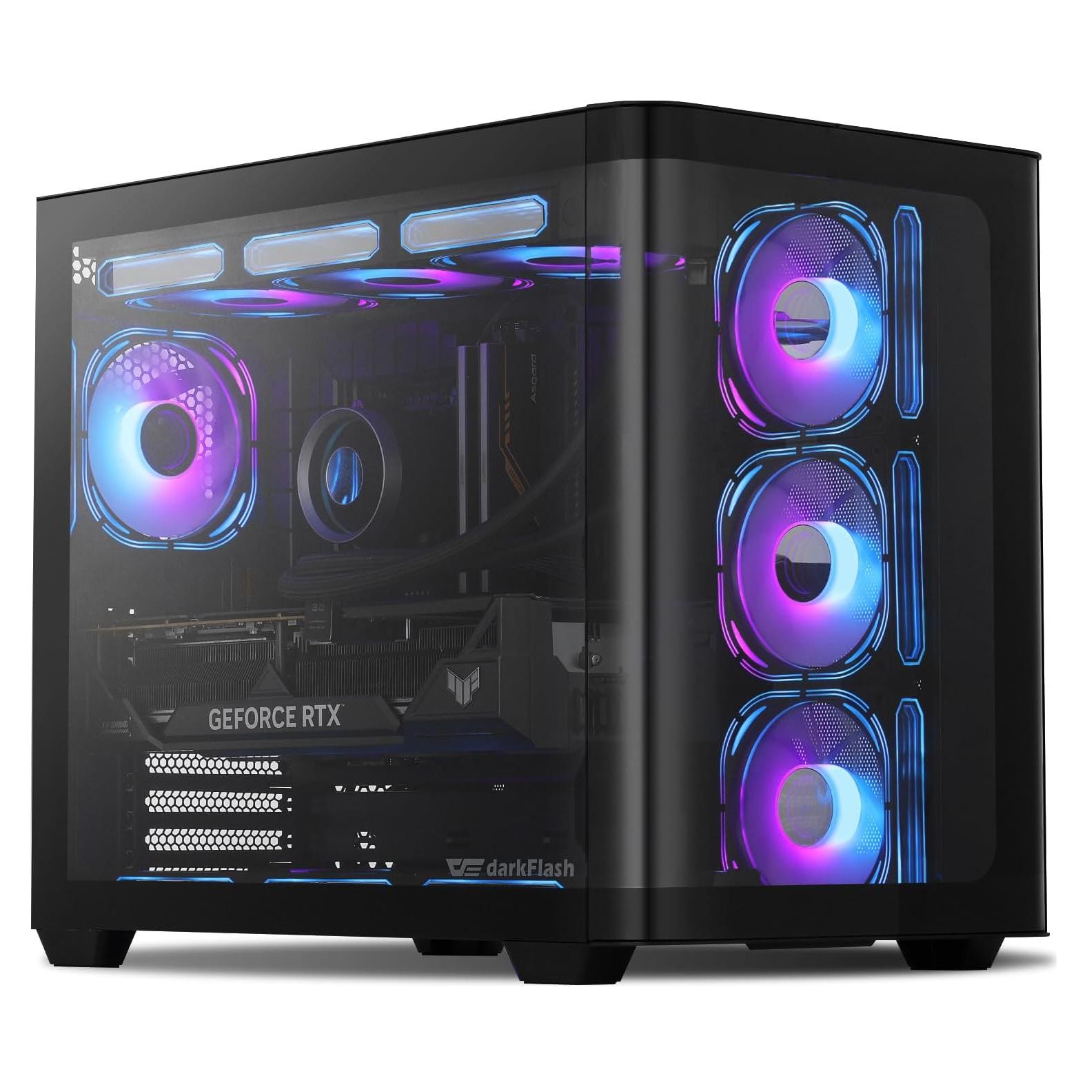 Caja de PC Gaming darkFlash DPW90 ATX con 4 Ventiladores ARGB