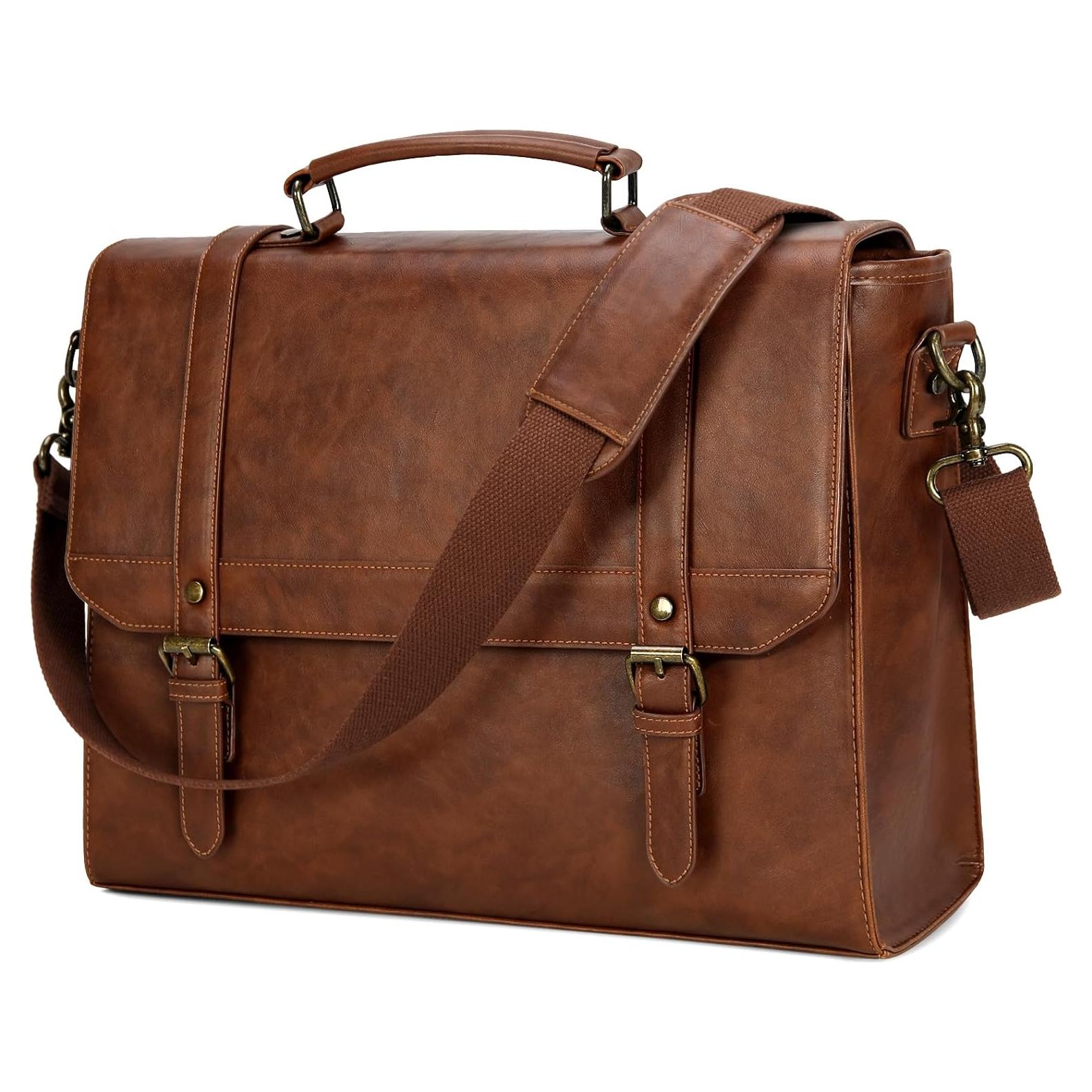 Bolsa Mensajera IGOLUMON 18" Cuero Vintage Impermeable Marrón