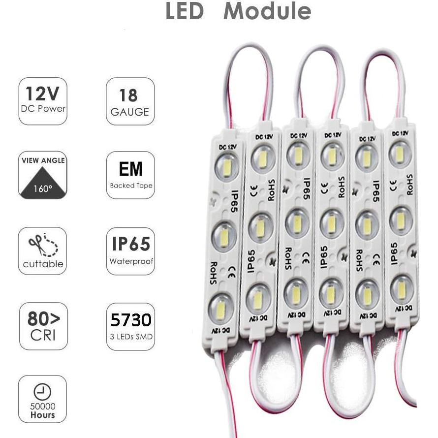 Módulo LED 20pcs 5730 SMD Blanco IP65 3-LED 19.2W