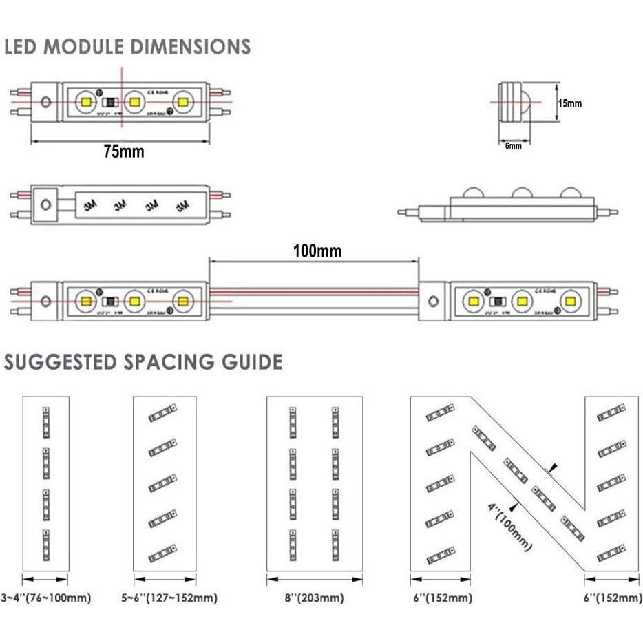 Módulo LED 20pcs 5730 SMD Blanco IP65 3-LED 19.2W