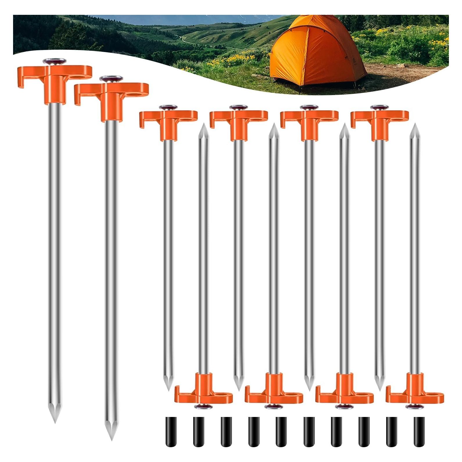 10 Estacas de Tienda TEOYNGU 18cm Acero Galvanizado Naranja