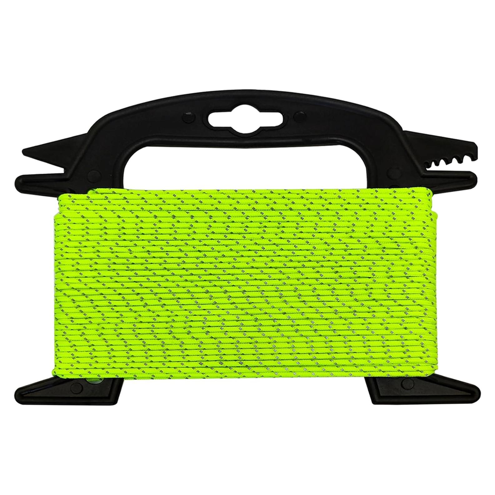 2mm Reflective Guyline Camping Paracord, 65 Feet 240lb Ultralight Thin Cord Rope for Tarp Rain Fly Tent Camping (Green)