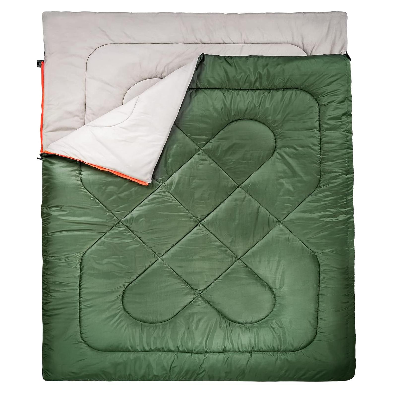 Saco de Dormir Doble Amazon Basics 3 Estaciones 220x150cm Verde