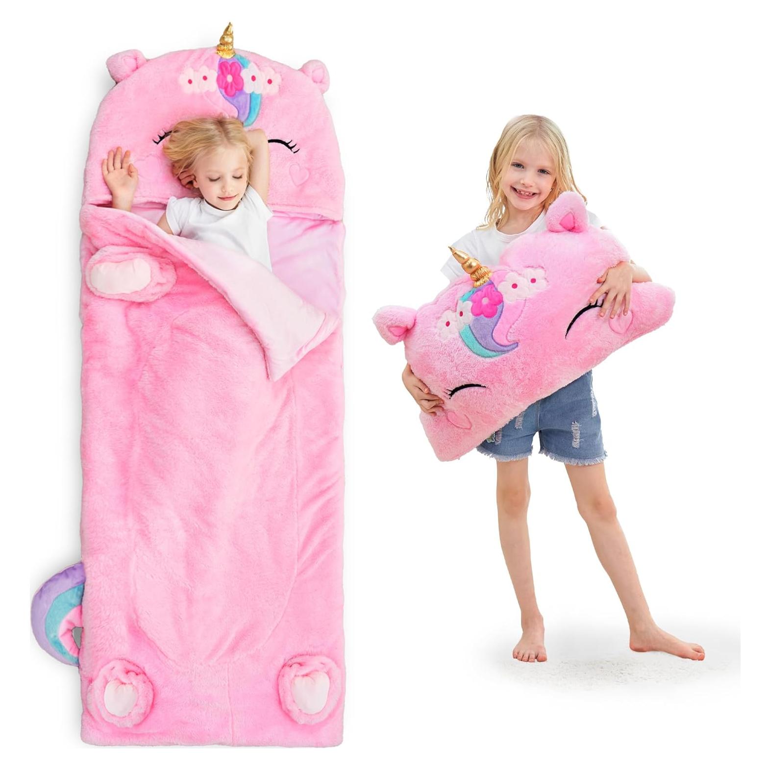 Saco de Dormir iPlay, iLearn Unicornio Rosa 2 en 1 para Niños