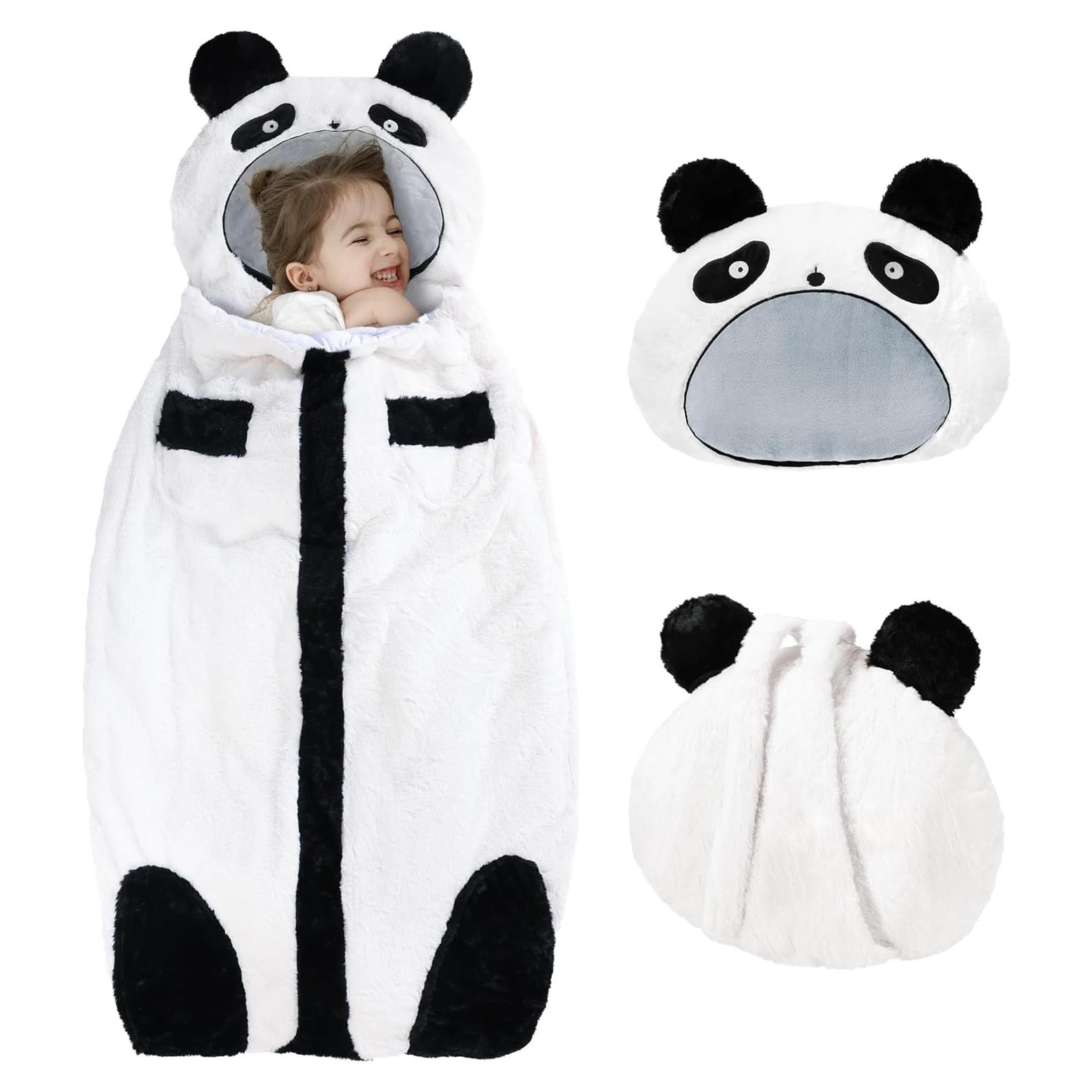Saco de dormir infantil LUFEEMGA panda 2 en 1 con almohada