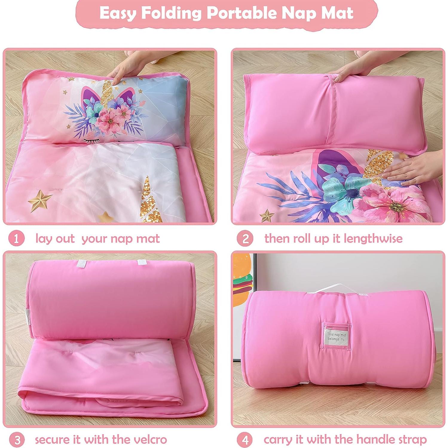 Esteras para Siesta Rosa Unicornio Cozyholy 127x51cm con Almohada