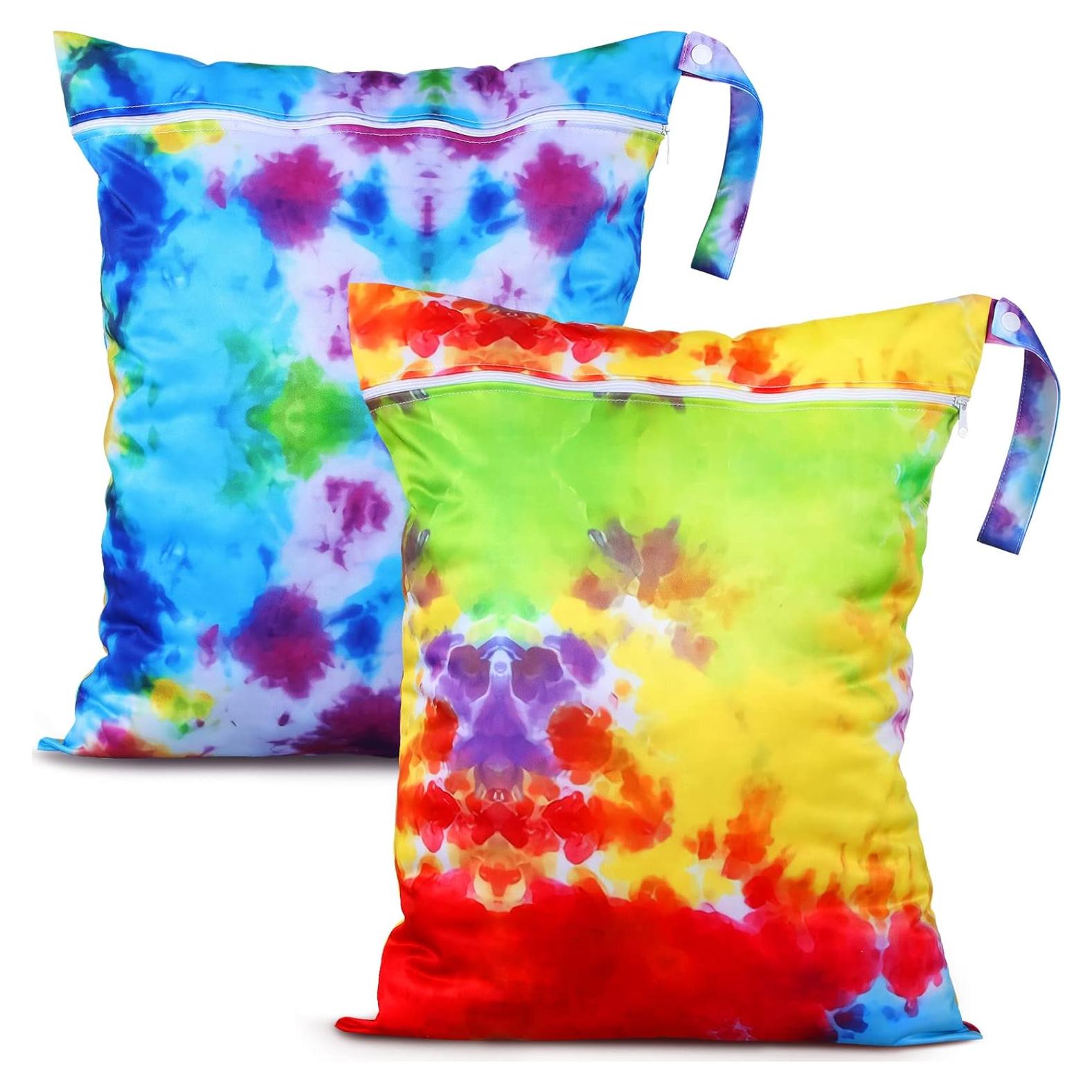 Shappy 2 Pcs Large Travel Laundry Bag Washable Waterproof Wet Dry Bag Large Dirty Clothes Bag Bathing Workout Bag(Tie Dye Style)