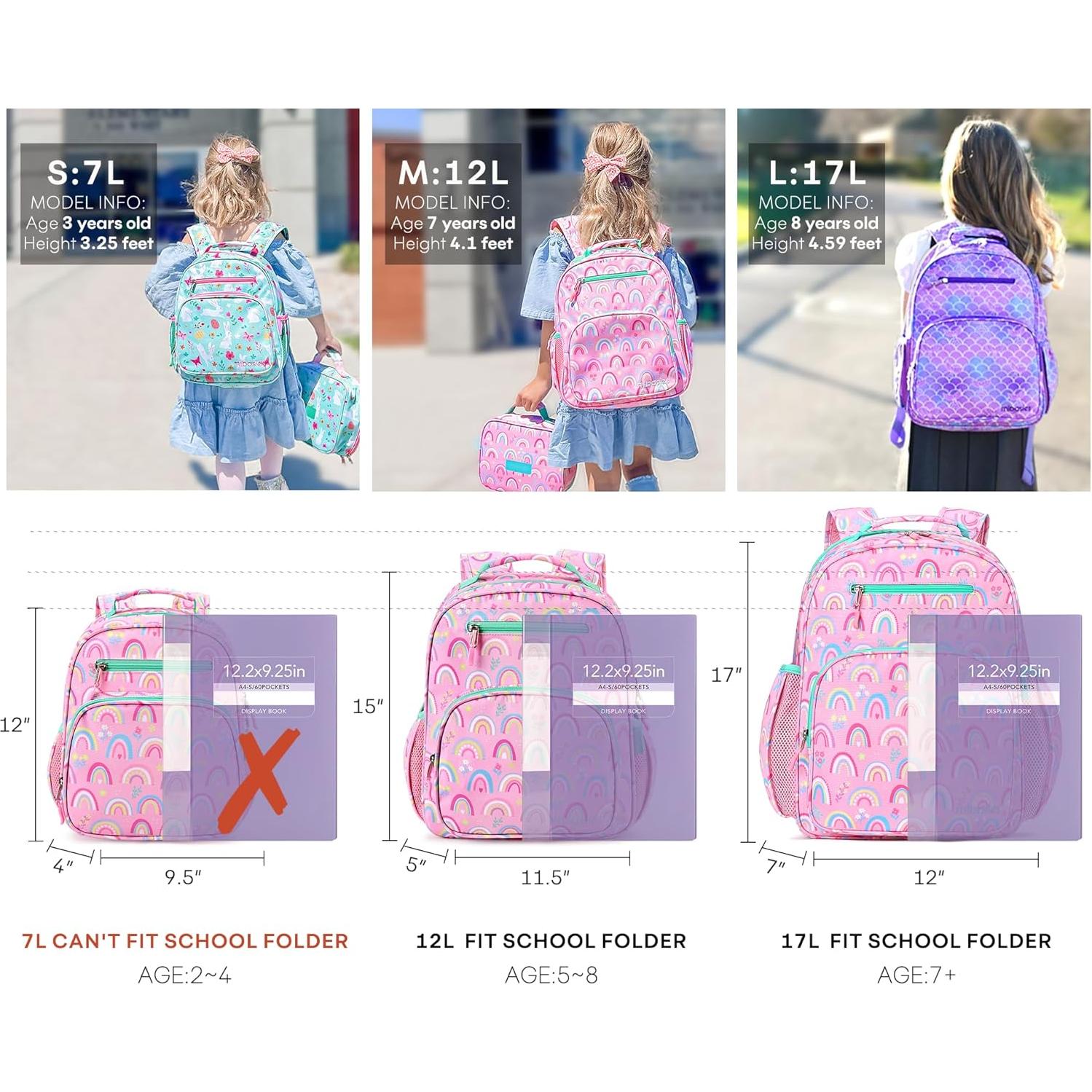 Mochila Escolar Mibasies Arcoíris 12L para Niñas 5-8 Años