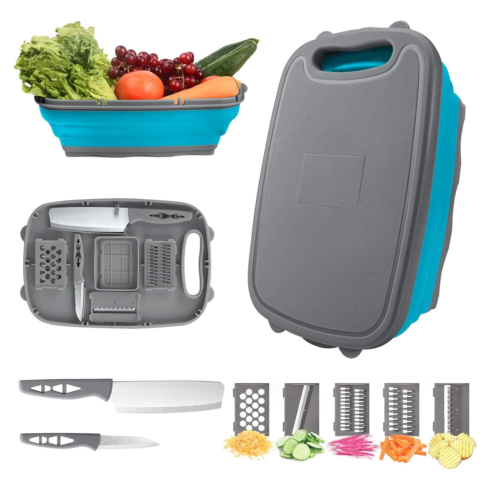 Tabla de Cortar Plegable HI NINGER 9 en 1 con Colador - Gris