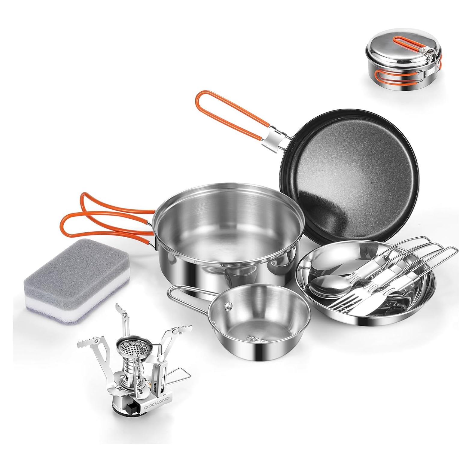 Set de Utensilios de Cocina Camping Odoland 10 Piezas Acero Inoxidable