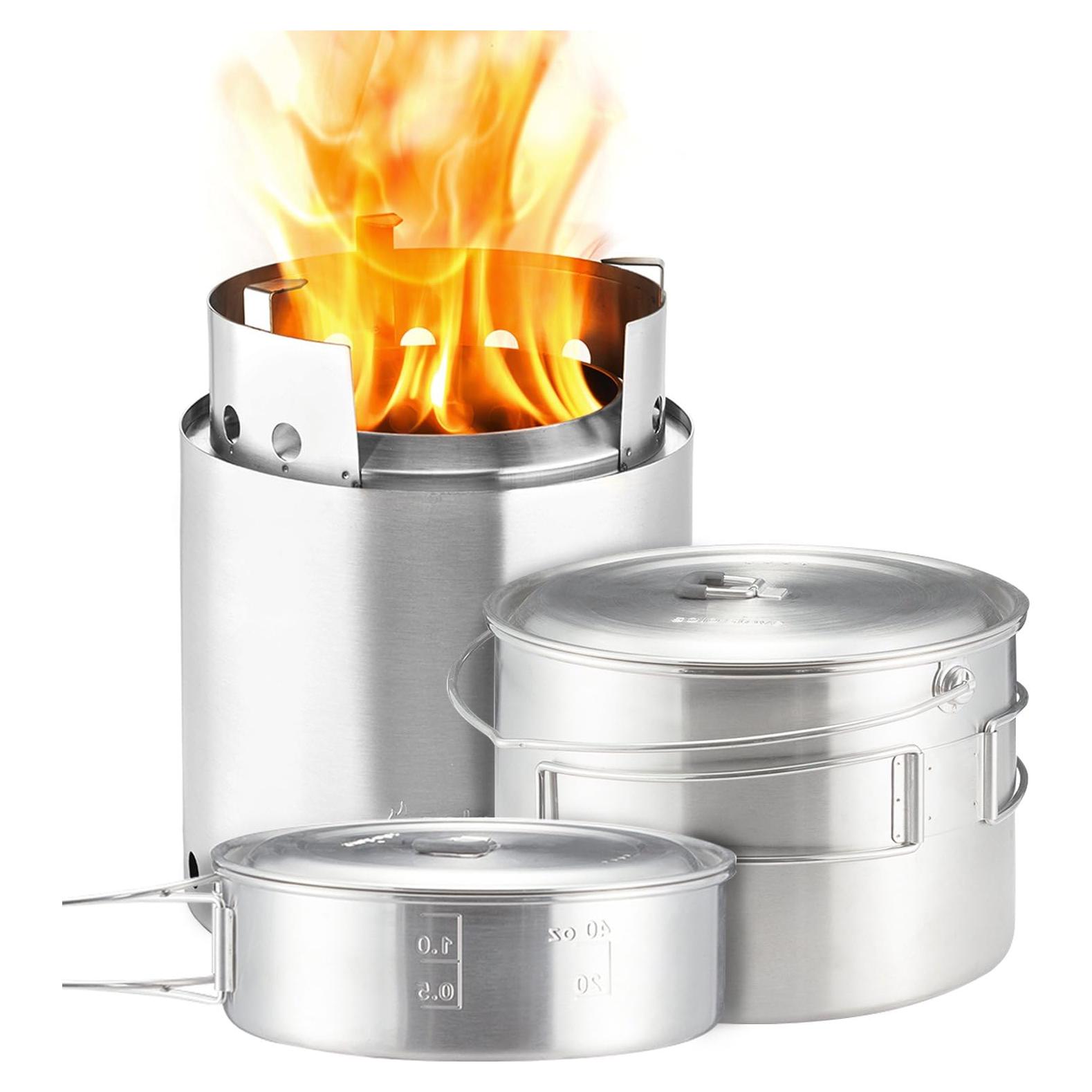 Combo Estufa de Camping Solo Stove Campfire + Set de 2 Ollas