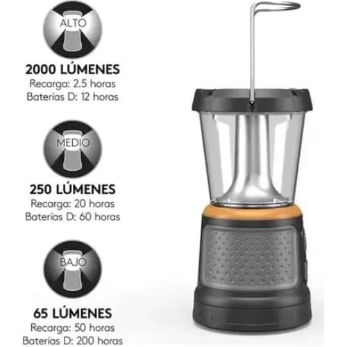 Linterna LED Duracell 2000 lúmenes 360° y 180° camping