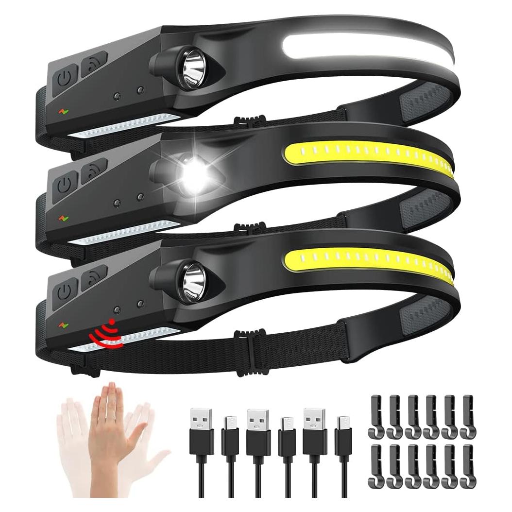 Linterna Frontal Recargable WopkDupk 3PCS 230° LED 1200mAh