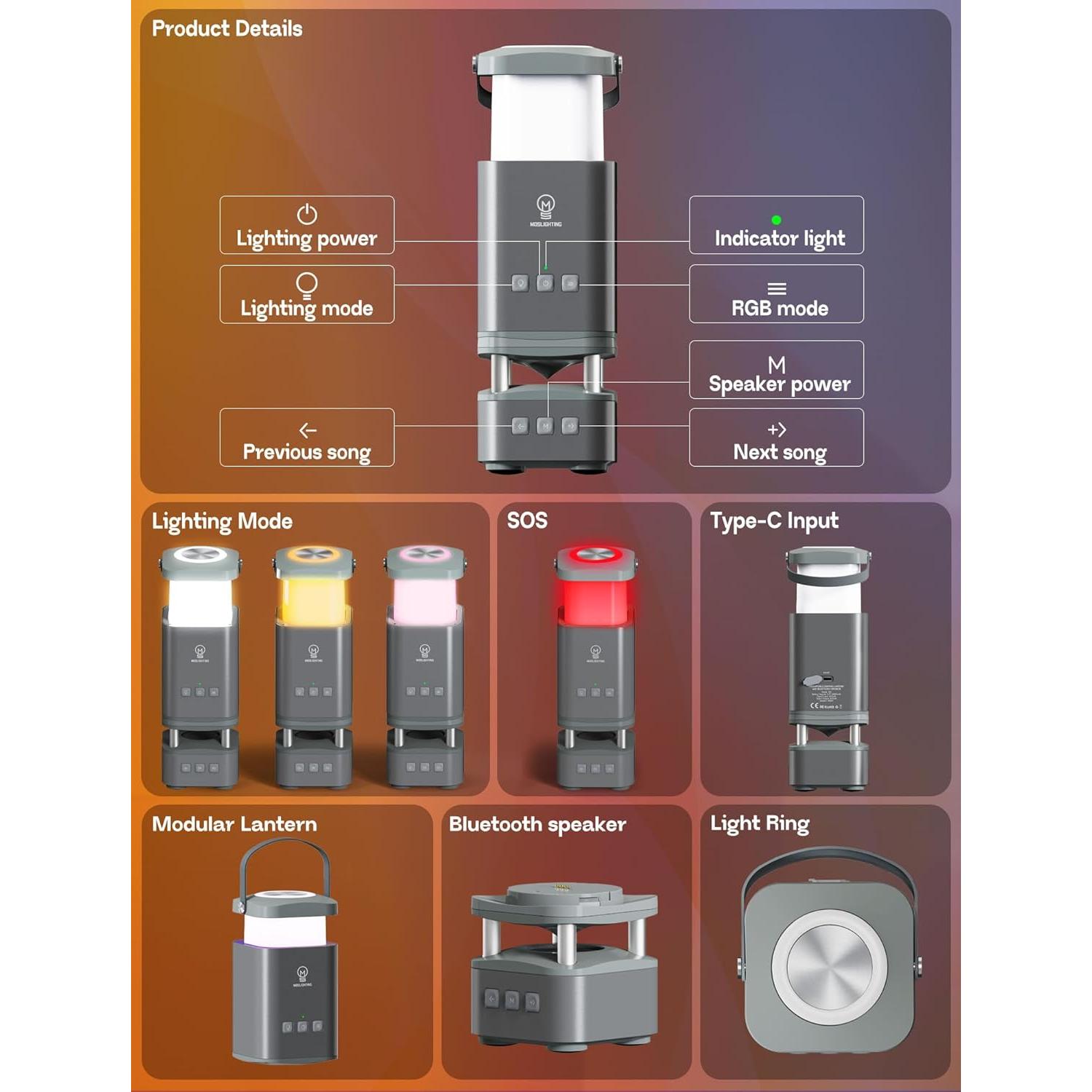 Linterna Camping LED Recargable Moslighting 10000mAh IP44